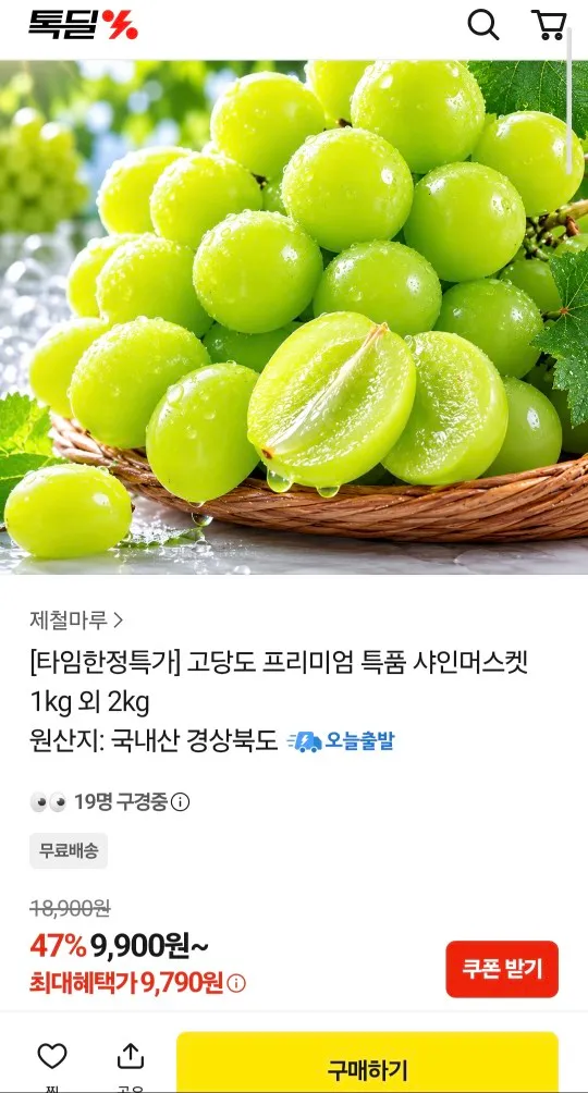 고당도 샤인머스켓 특품 1kg 2수