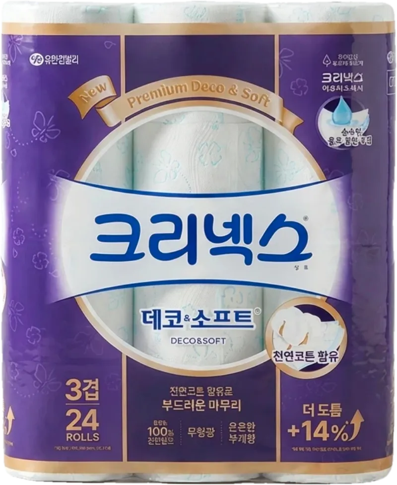 크리넥스 데코&소프트, 3겹, 28m, 24롤, 2팩