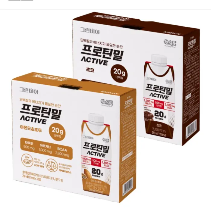 정식품 그린비아 프로틴밀 액티브 아몬드와호두/초코 250ml 3팩 (프로틴밀 체험 샘플팩 맛 1개 선택)